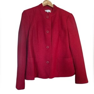 Talbots Red Wool Blend Blazer Women’s Size 14 Pockets Stand Collar Button Down